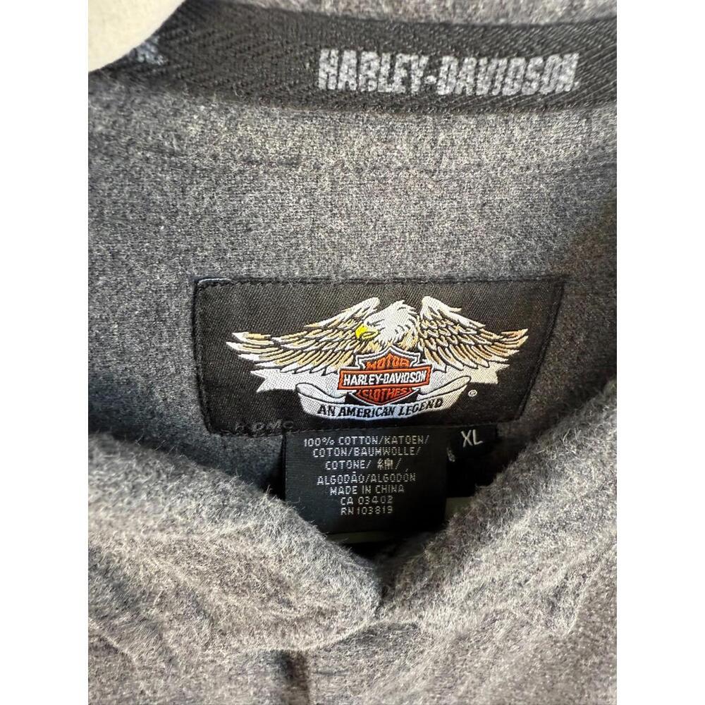 Harley Davidson Shirt Mens Flannel Button Down Gray XL Motorcycle Biker - Picture 4 of 7